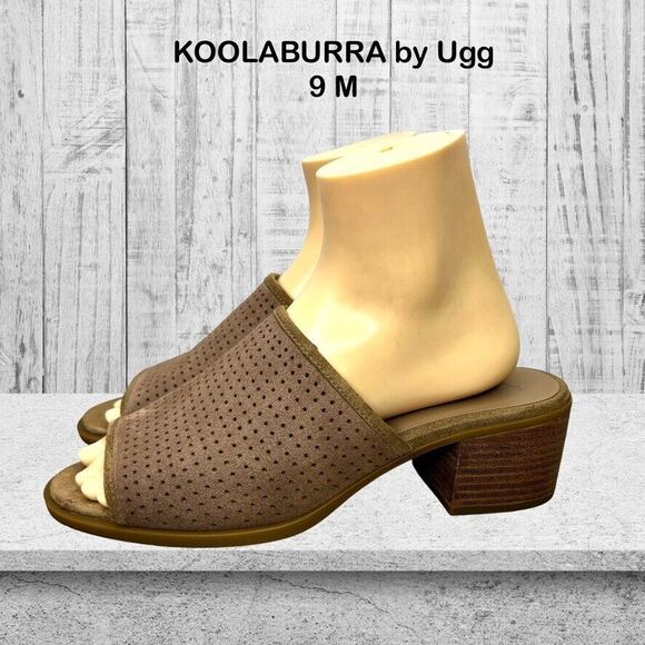 Koolaburra Raychel Brown Perforated Suede Block Heel Slip on Mule Womens Size 9M - Picture 1 of 12